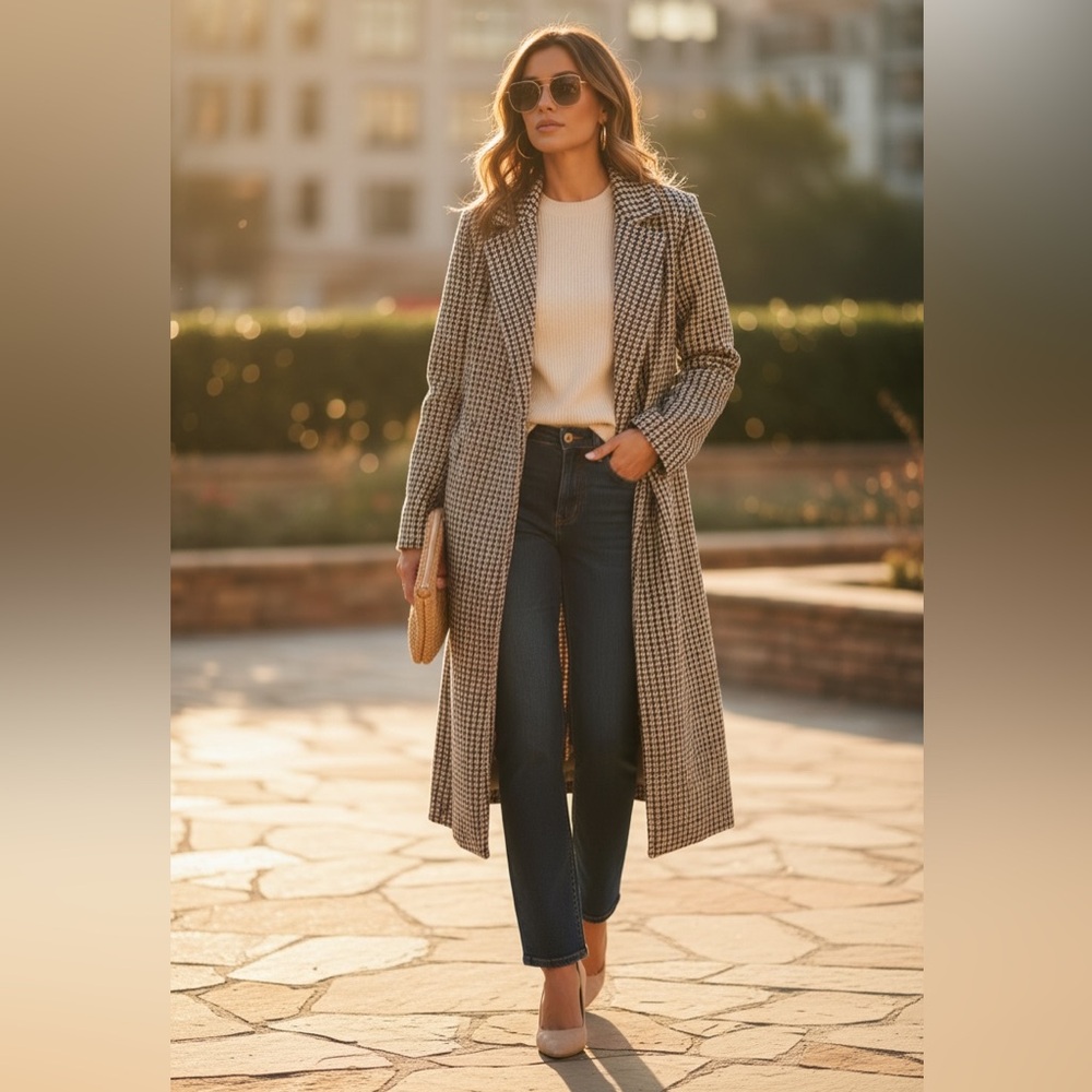 MELLODAY Women’s Notch Lapel Long Knit Jacket w Pockets